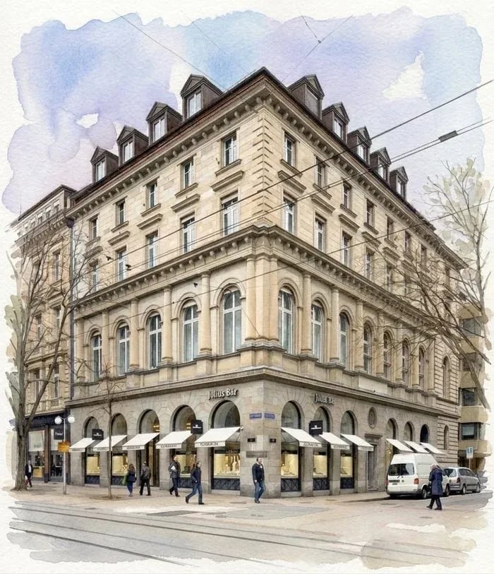 Plate X · Julius Bär — Zurich, founded 1890 — the youngest house in the room, still independent. After XC·LG·PL-51.